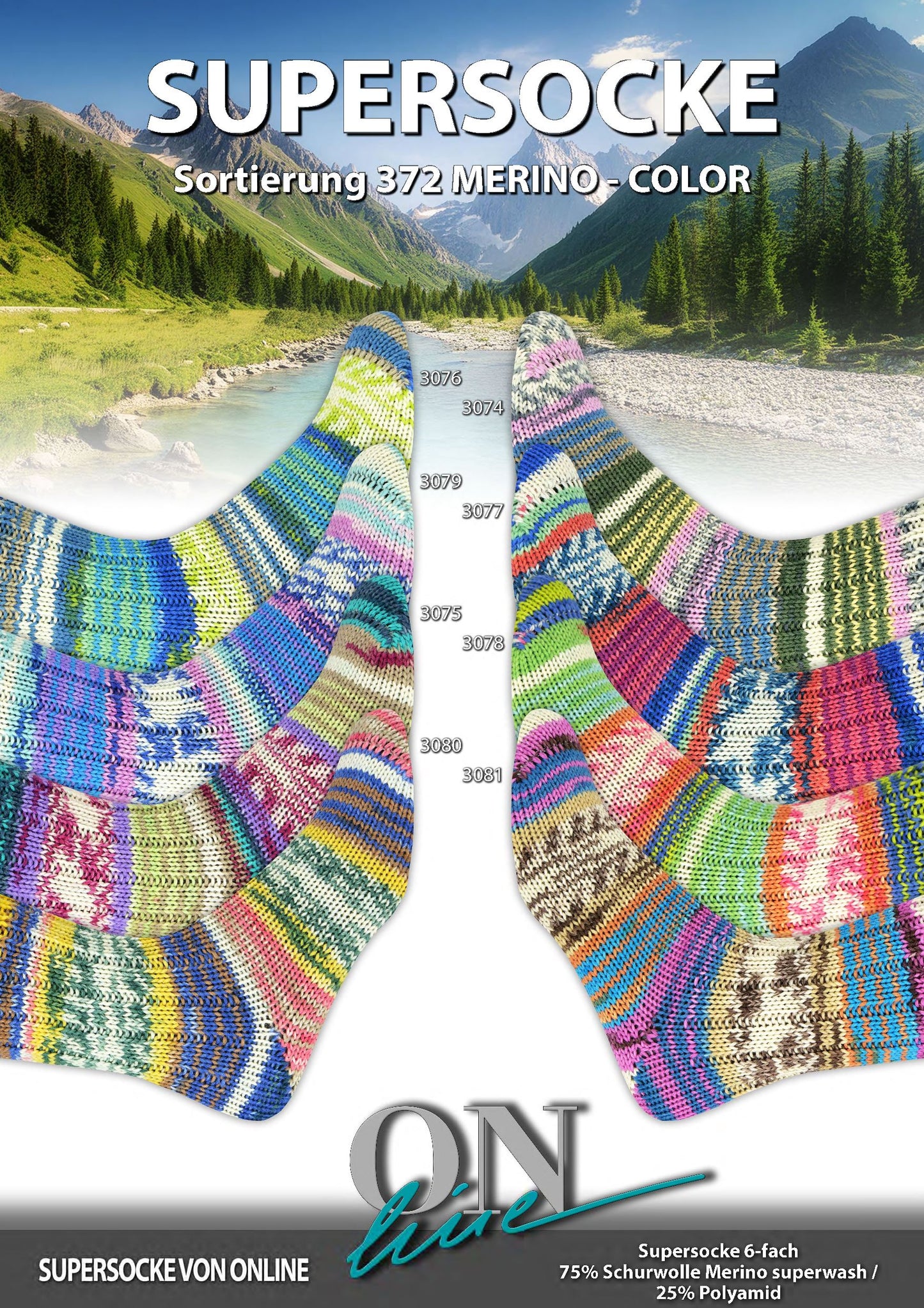 Sockenwolle 6-fach Merino Color Sort. 372 von Online