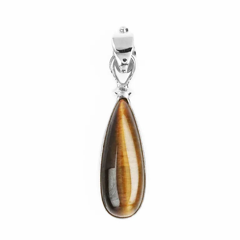 Anhänger Tigerauge Tropfen (25 x 10 mm), 4,3 cm, rhodiniert