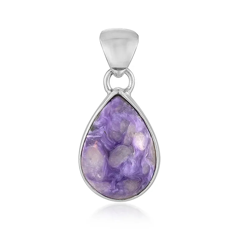 Anhänger Charoit, Tropfen (18 x 13mm), 2,7cm, rhodiniert