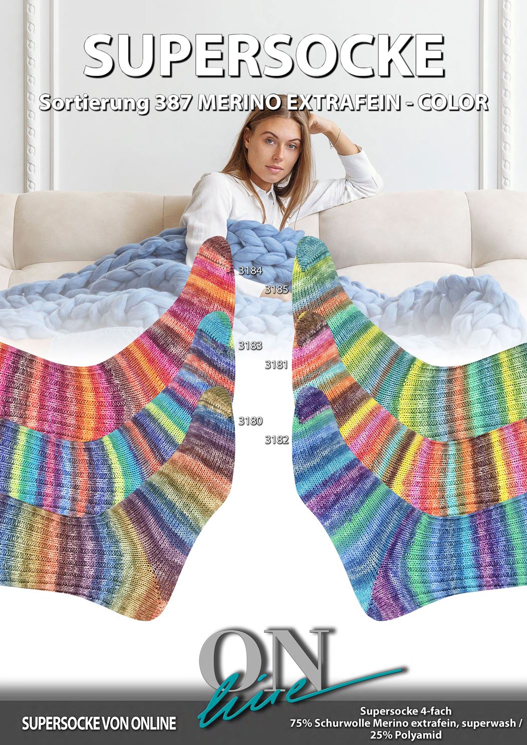 Sockenwolle Supersocke Merino Extrafein Color Sort. 387 von Online