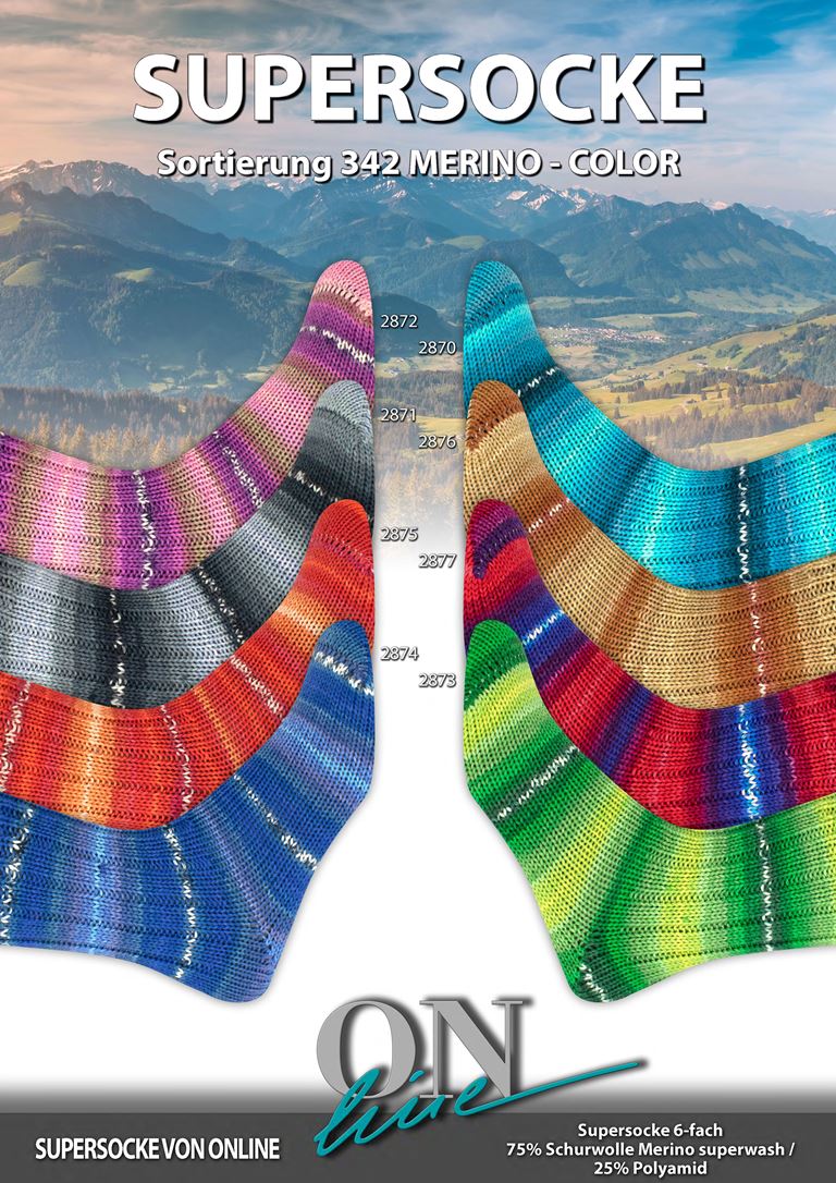Online Supersocke Merino Color 6-Fach Sort. 342