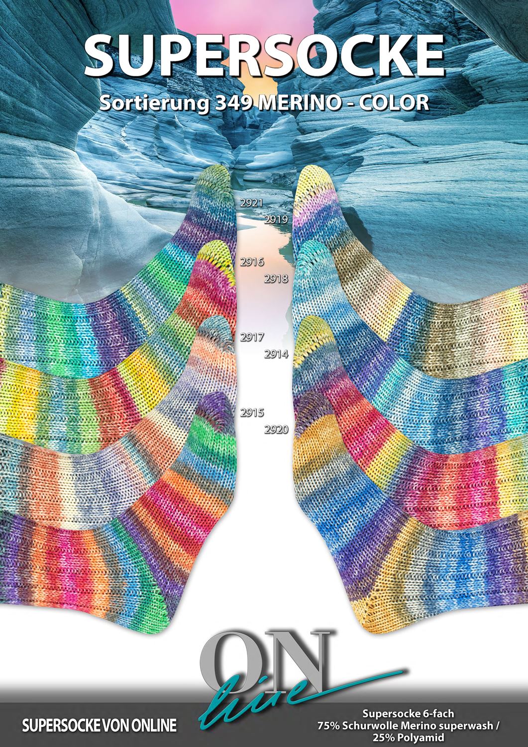 Sockenwolle 6-fach Merino Color Sort. 349 von Online