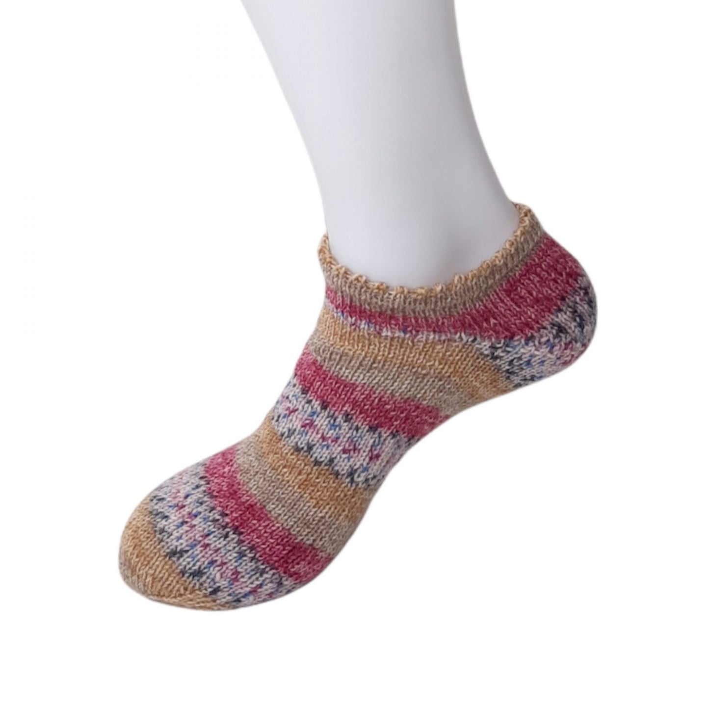Handgestrickte Sneakersocken Tencel kamel-beige-pink-türkis