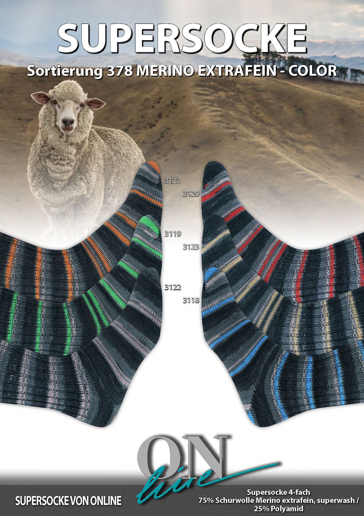 Sockenwolle Merino Extrafein Color Sortierung 378 von Online