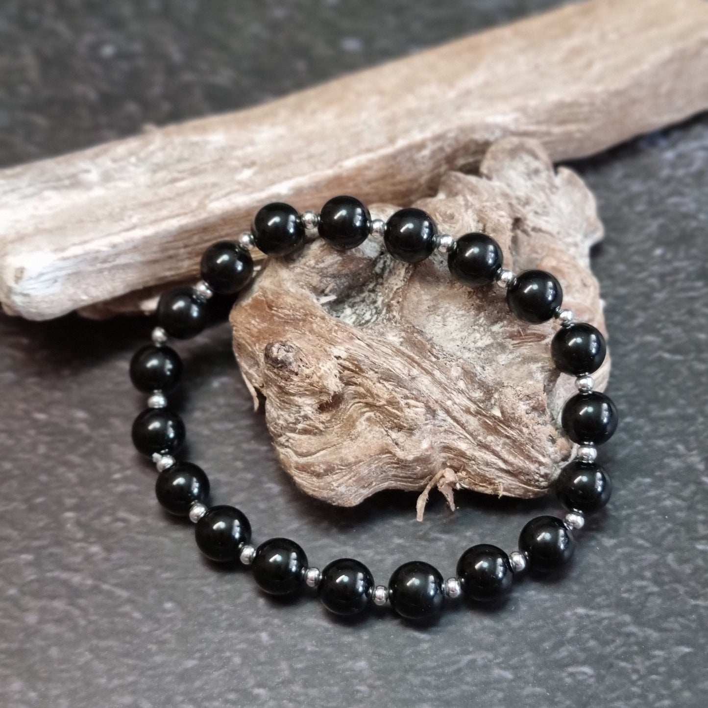 Schwarzer Turmalin Edelsteinarmband 8,6 mm – Schutz & Erdung