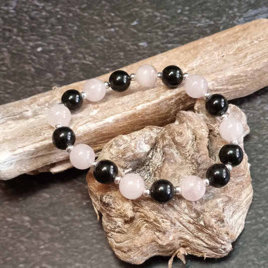 Turmalin & Rosenquarz Edelsteinarmband 8,5 mm – Schutz & Liebe