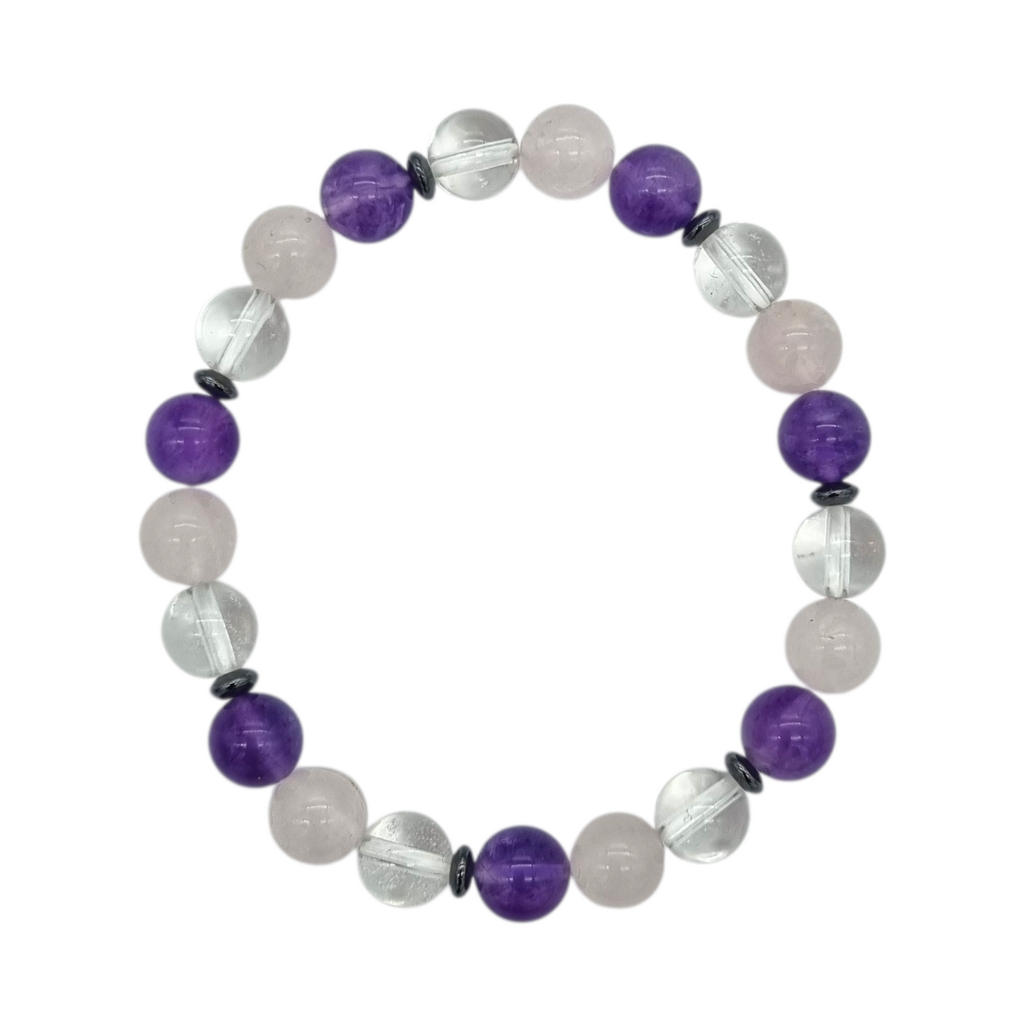 Armband Goldenes Dreieck (Rosenquarz/Bergkristall/Amethyst)/ Hämatin