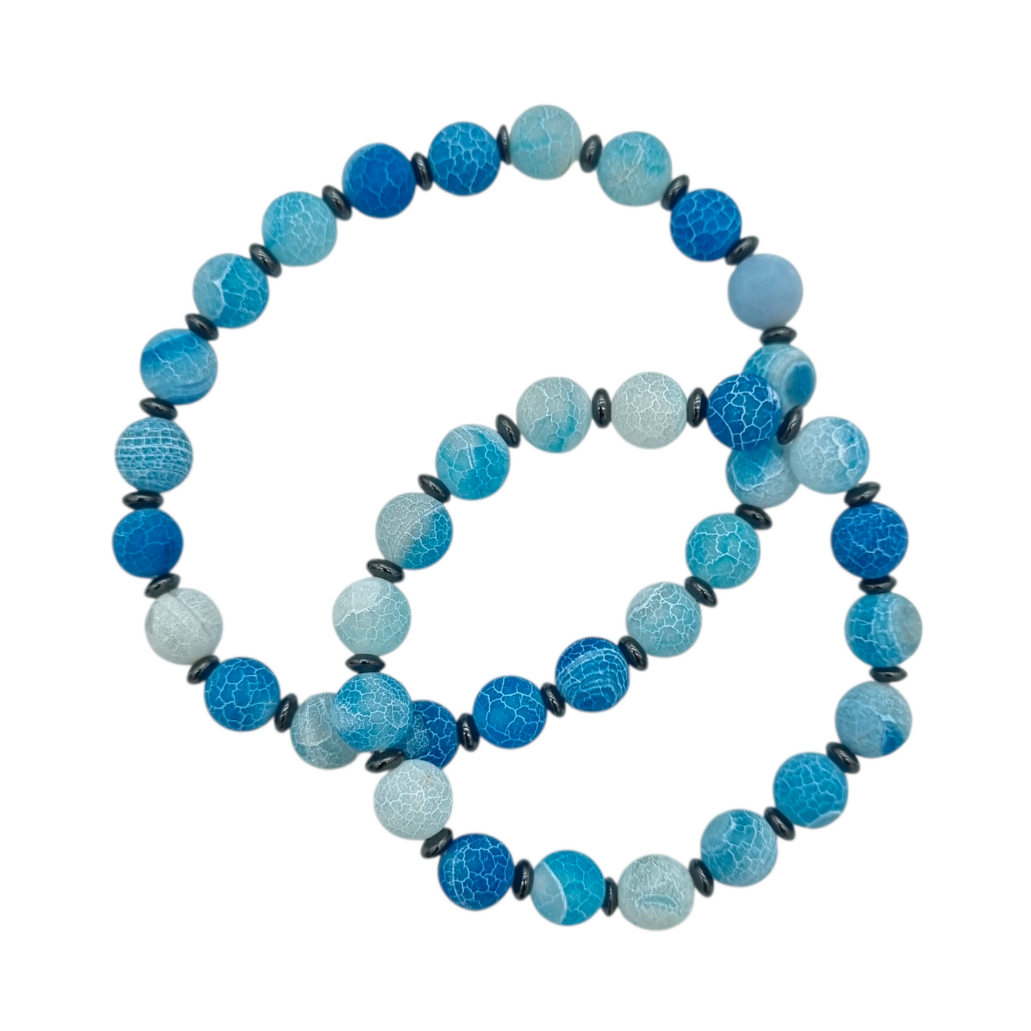 Armband Schlangenachat blau gefärbt und Hämatin - Ruhe & Balance