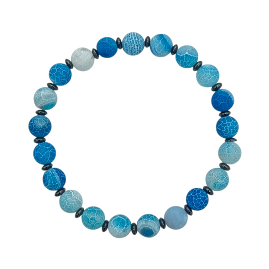 Armband Schlangenachat blau gefärbt und Hämatin - Ruhe & Balance