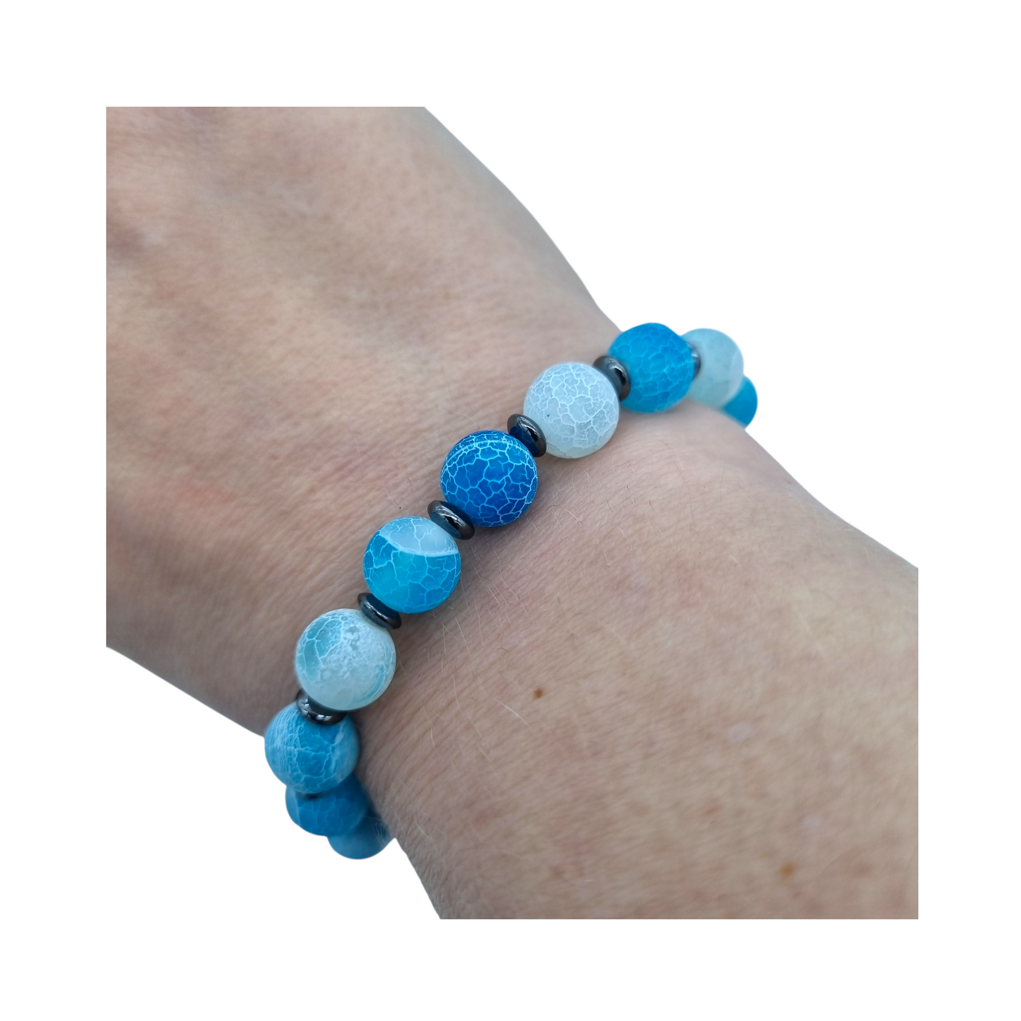 Armband Schlangenachat blau gefärbt und Hämatin - Ruhe & Balance