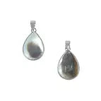 Anhänger Perlmutt (dunkel) Tropfen (28 x 15mm), 3,6cm, rhodiniert