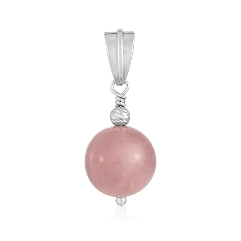 Anhänger Rosenquarz, Kugel (14 mm), 2,5 cm, rhodiniert