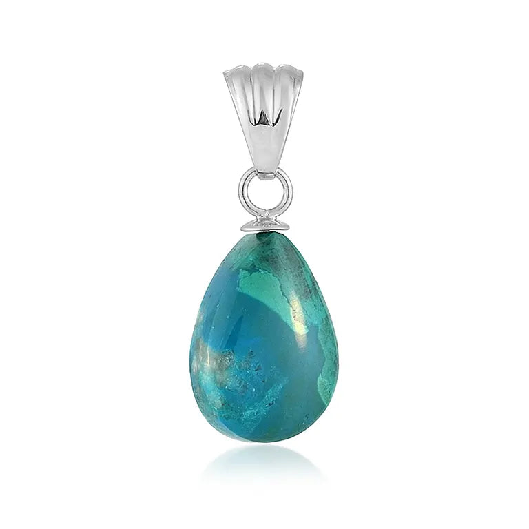 Anhänger Chrysocoll Tropfen (21 x 12 mm), 3,1 cm, rhodiniert