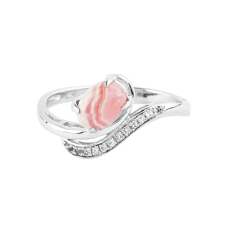 Ring Rhodochrosit, Topas, Größe 55, rhodiniert