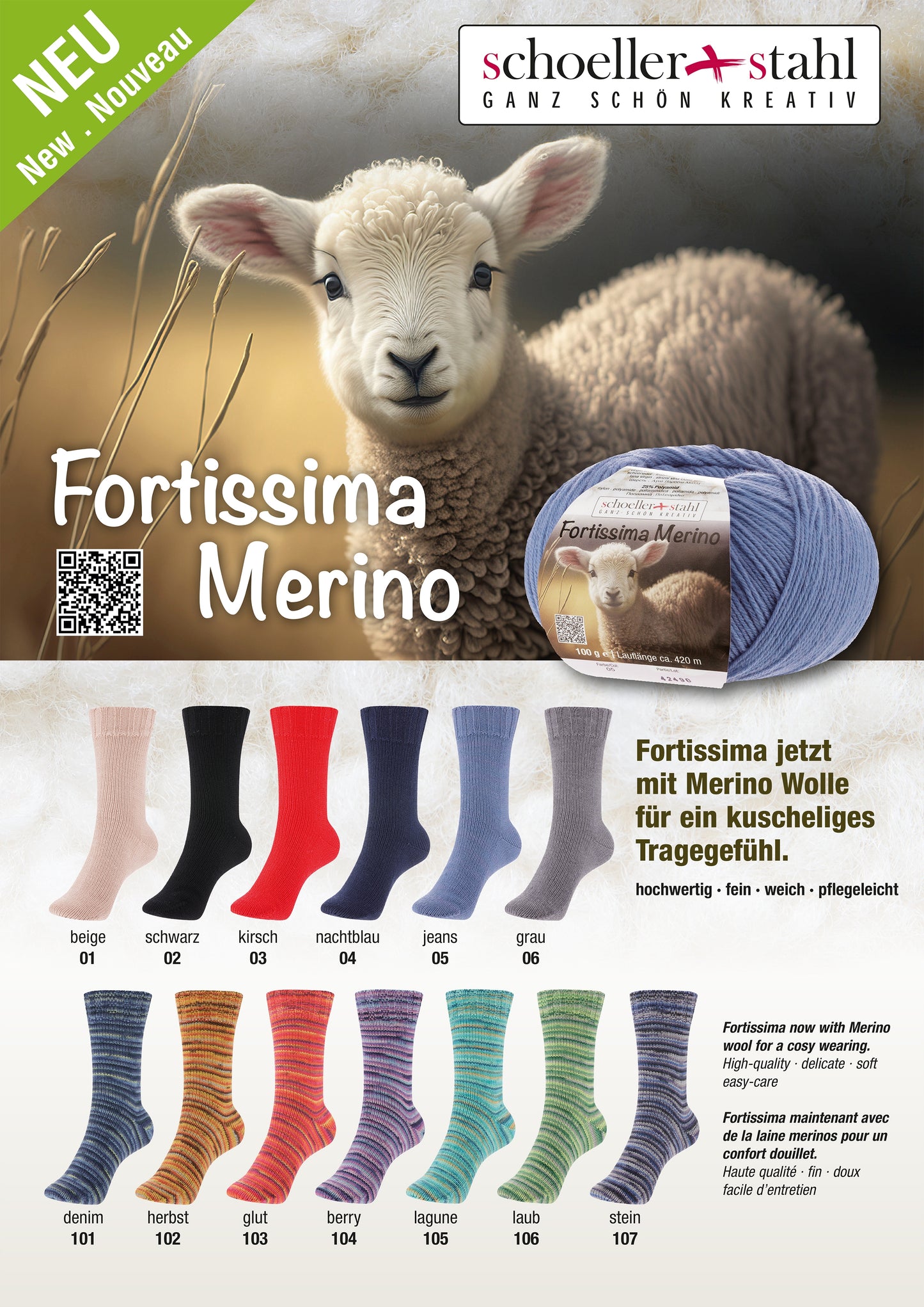 Sockenwolle Fortissima Merino Uni oder Color von Schöller + Stahl
