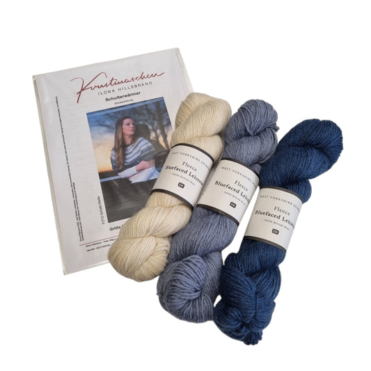 Garnset Ecru/Blau Bluefaced Leicester Schulterwärmer